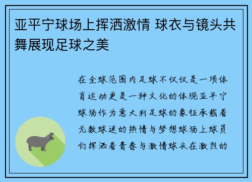 亚平宁球场上挥洒激情 球衣与镜头共舞展现足球之美