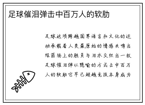 足球催泪弹击中百万人的软肋