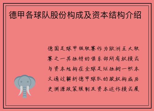 德甲各球队股份构成及资本结构介绍